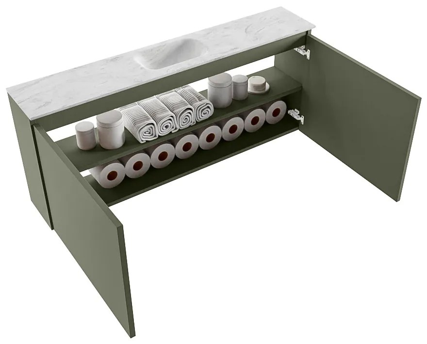 Mondiaz Ture DLux toiletmeubel 120cm army met wastafel opalo midden zonder kraangat