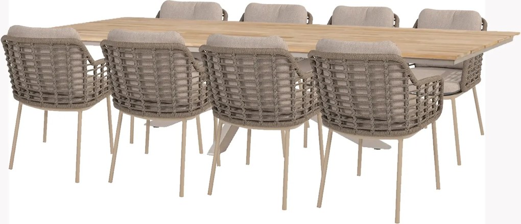 Taste by 4 Seasons Puglia tuinset latte met Minerva tafel met teak blad 280 cm Tuinset   taupe weerbestendig