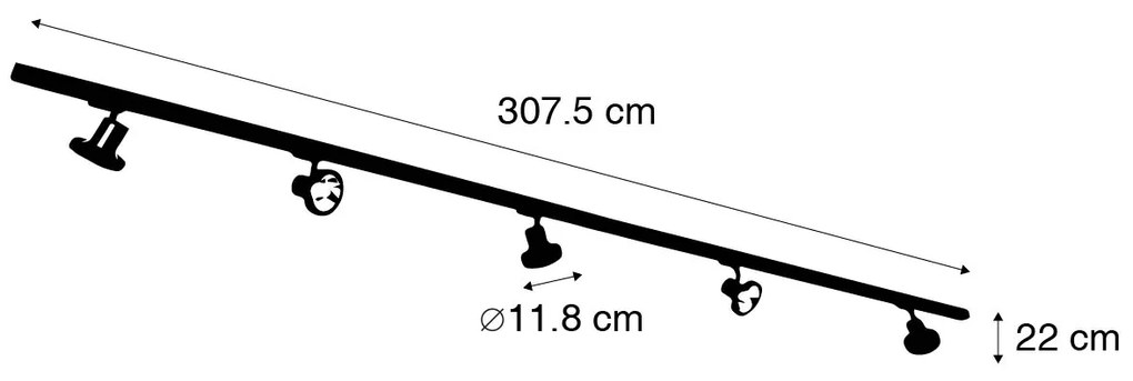 Railsysteem met 5 Spot / Opbouwspot / Plafondspots zwart links incl. LED 3-fase - Iconic Jeany Modern GU10 Binnenverlichting Lamp