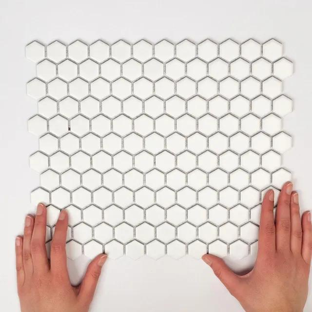 The Mosaic Factory London mozaïektegel - 26x30cm - wand en vloertegel - Zeshoek/Hexagon - Porselein Super White Mat LOH2010S