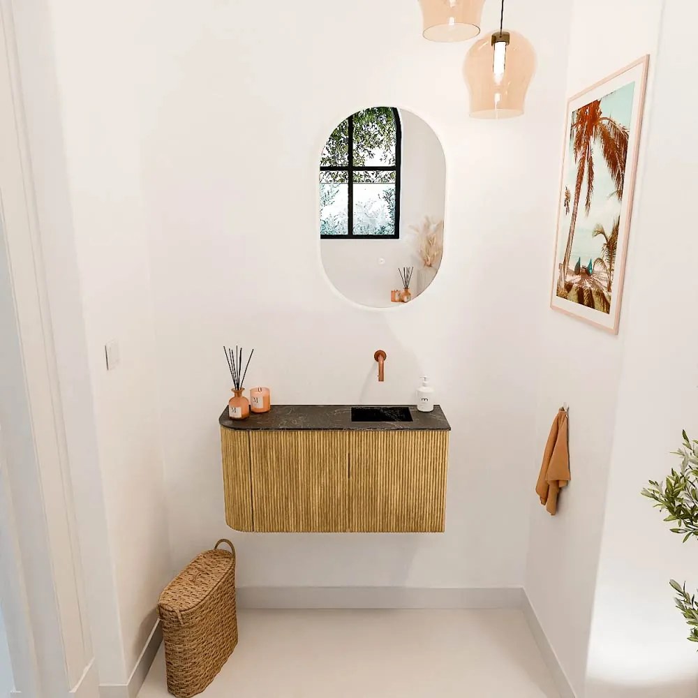 Mondiaz Joya DLux 80cm toiletmeubel ronding links oak met wastafel faye rechts zonder kraangat lava
