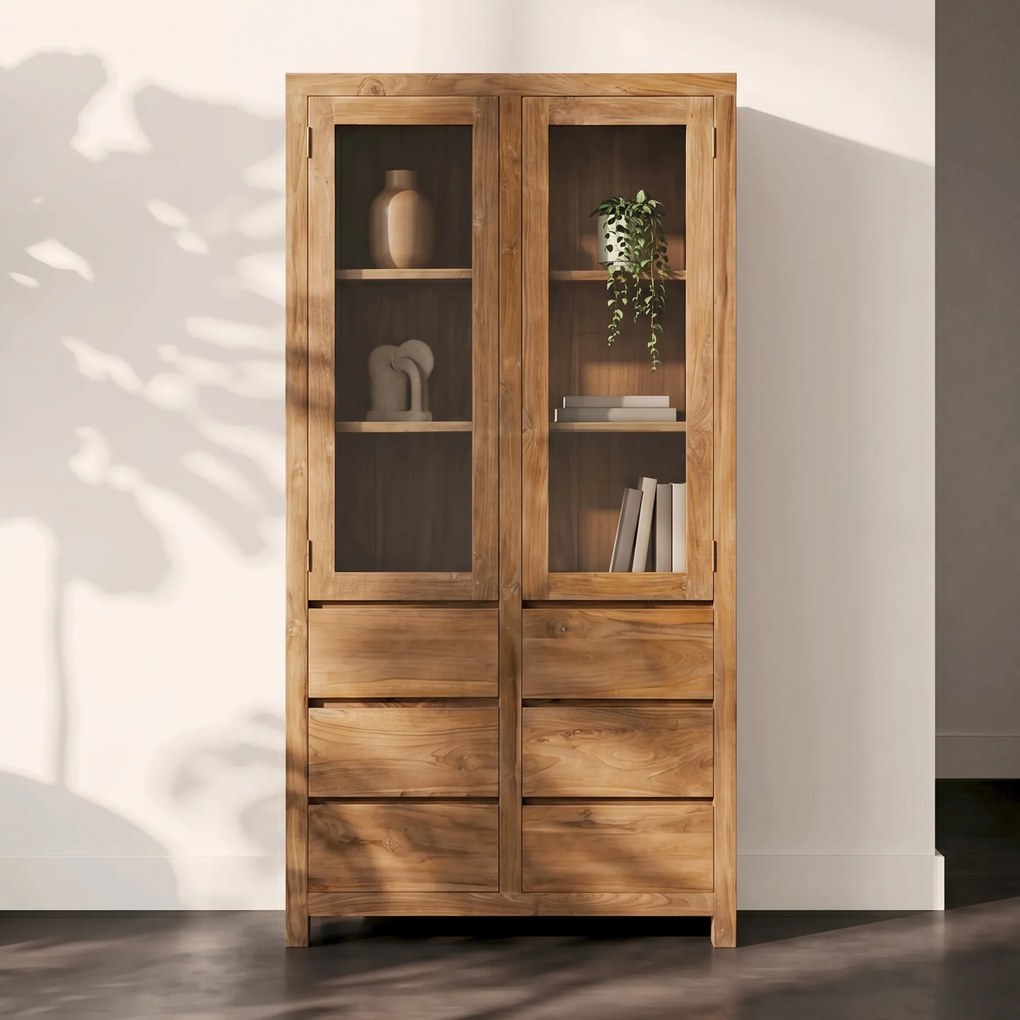 Tower Living Vitrinekast Teak 2 Deurs Corona - 100x40x190cm.