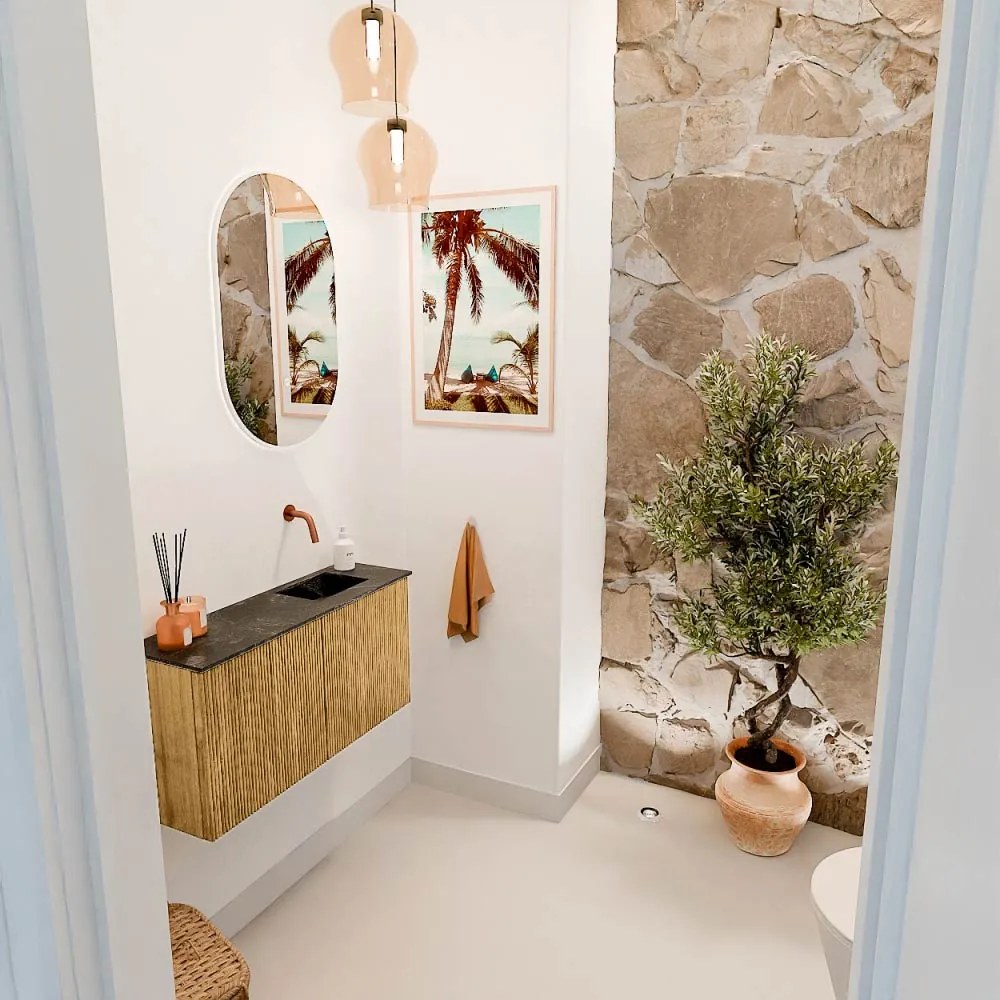 Mondiaz Joya DLux 80cm toiletmeubel oak met wastafel faye rechts zonder kraangat lava