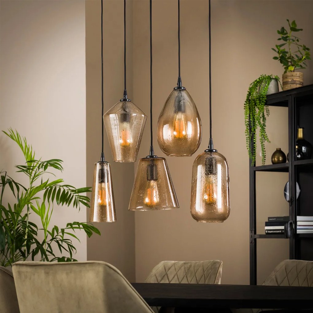 Luxe Hanglamp Met 5 Glazen Kappen