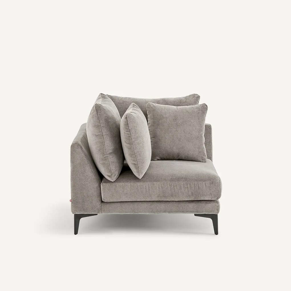 Hoekbank in stone-kleurig fluweel, MODERNISTE, ontwerp van Emmanuel Gallina
