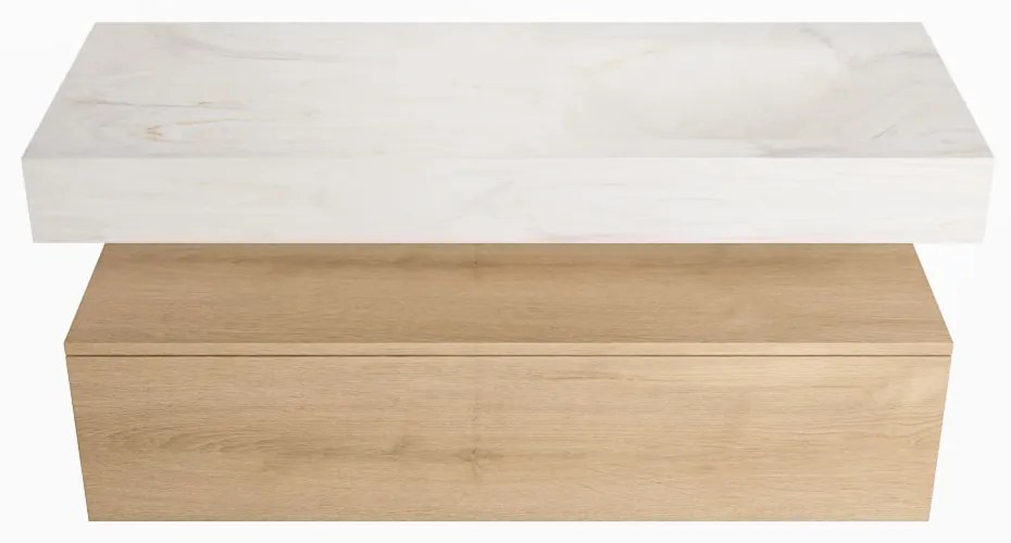 Mondiaz Alan DLux badmeubel 120cm washed oak 1 lade met wastafel ostra rechts zonder kraangat