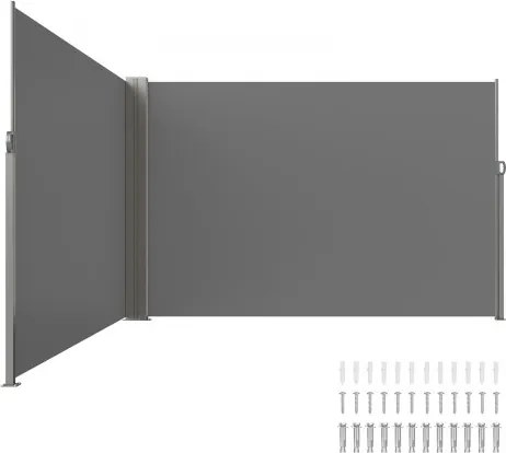 VEVOR Zijluifel 200 x 600 cm Zijwandluifel van 180 g/m² polyesterweefsel met PU-coating Luifel met uitschuifbare handgreep en veermechanisme Privacyscherm voor balkons en binnenplaatsen Grijs