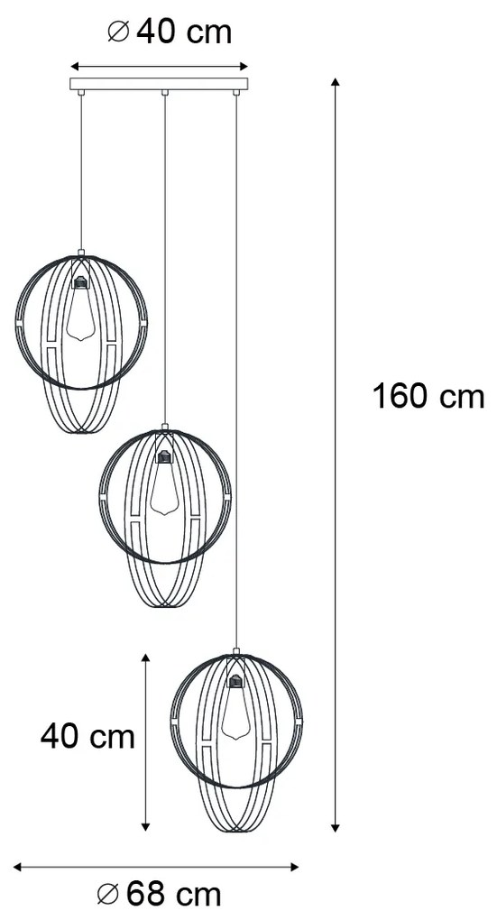 Design hanglamp zwart rond 3-lichts - Indu Design Binnenverlichting Lamp