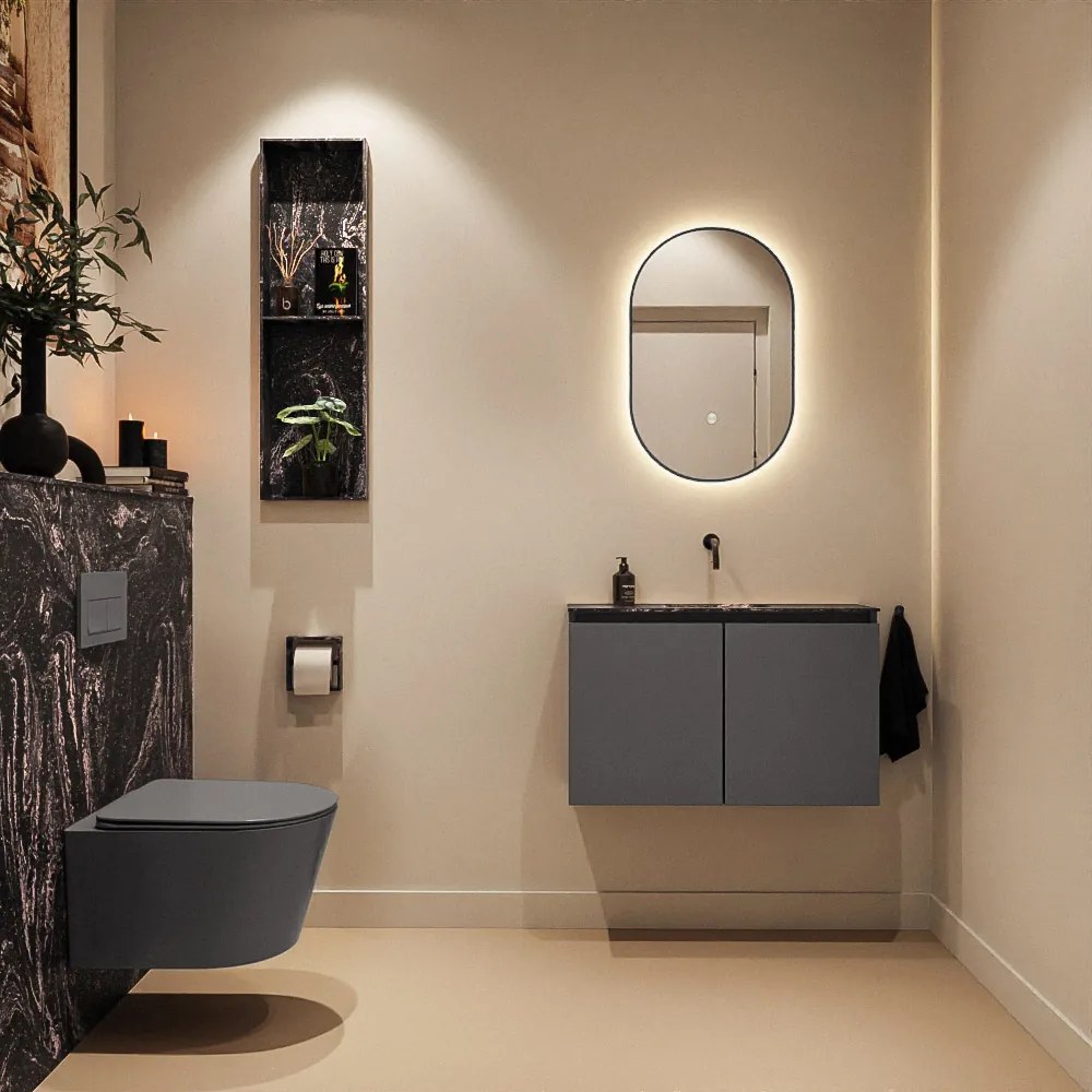 Mondiaz Ture DLux toiletmeubel 80cm dark grey met wastafel lava midden zonder kraangat