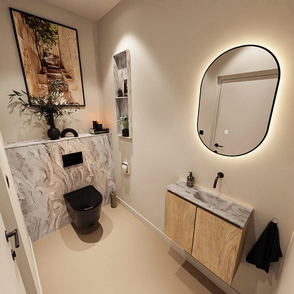 Mondiaz Ture DLux toiletmeubel 60cm washed oak met wastafel glace rechts zonder kraangat