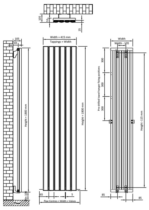 Eastbrook Sandhurst radiator 40x180cm aluminium 1351W aluminium