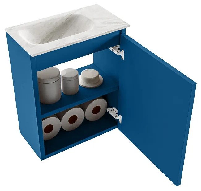 Mondiaz Ture DLux toiletmeubel 40cm jeans met wastafel ostra links met kraangat