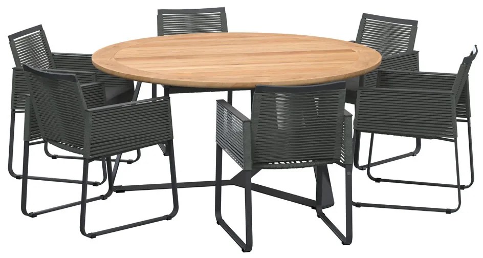 4 Seasons Outdoor Ortea eetset met Basso tafel teak blad Ø 160 cm  Tuinset    houtkleur weerbestendig