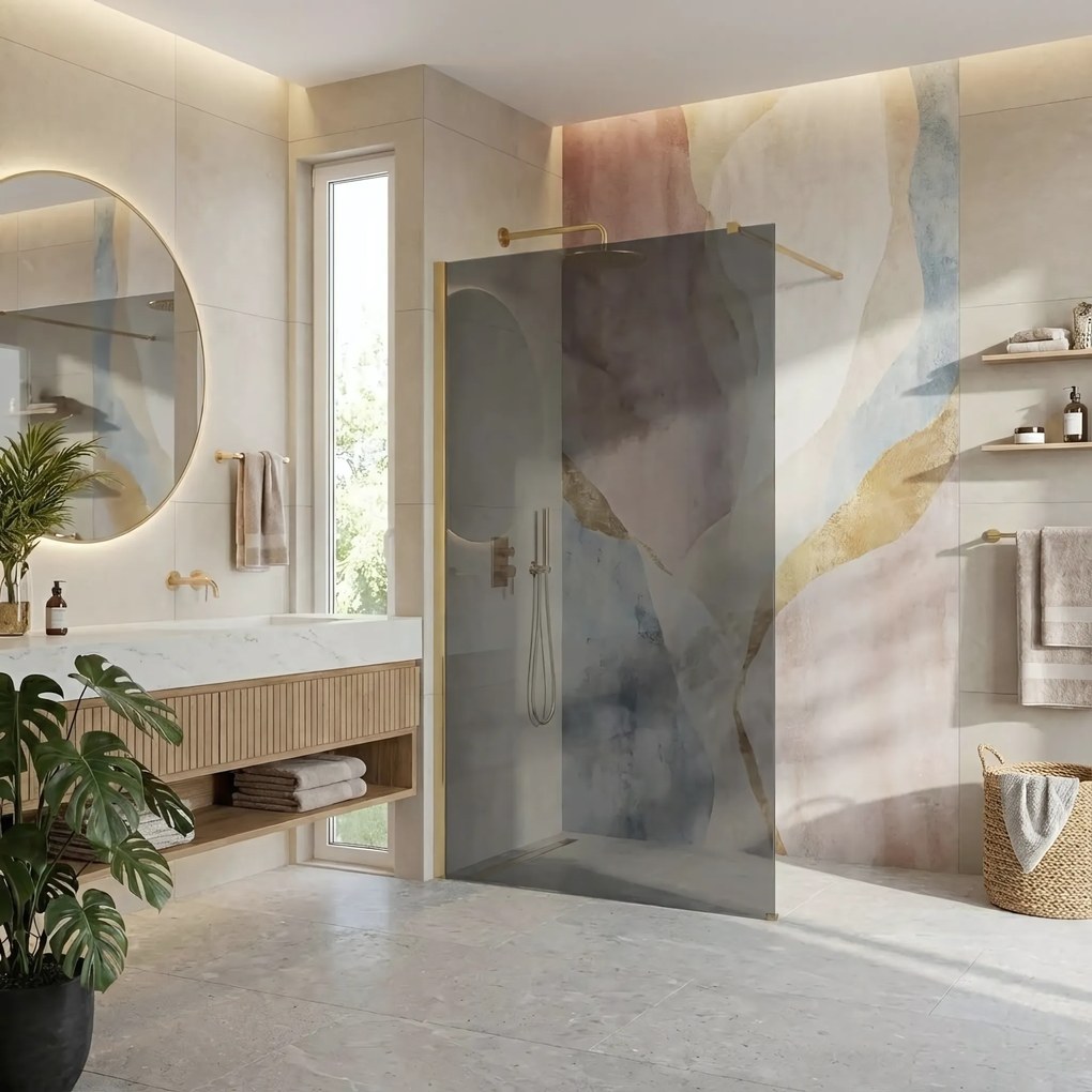 Walk-in douchewand Rea Flexi Grey / Brush Gold 130