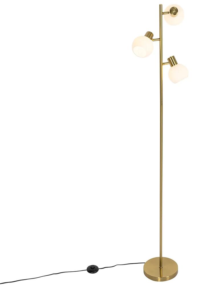 Vloerlamp goud met opaal glas 3-lichts verstelbaar - Anouk Art Deco E14 Binnenverlichting Lamp