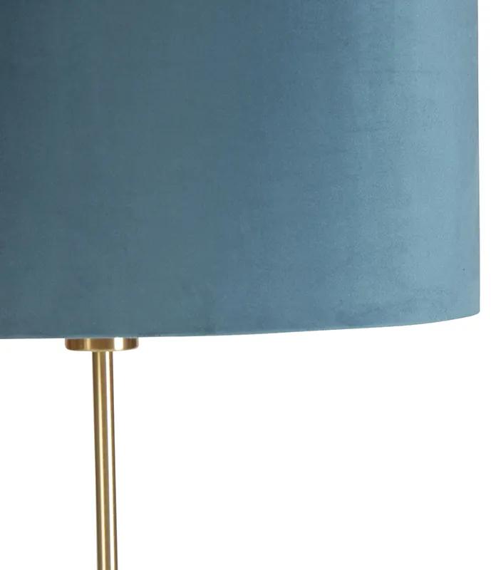 Vloerlamp goud/messing met velours kap blauw 40/40 cm - Parte Klassiek / Antiek E27 cilinder / rond rond Binnenverlichting Lamp