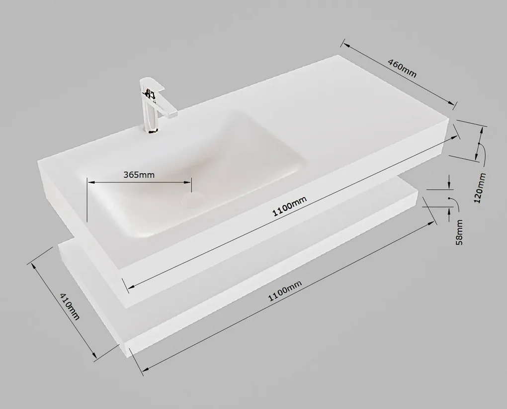 Mondiaz Alan DLux planchet 110cm met wastafel links 1 kraangat opalo