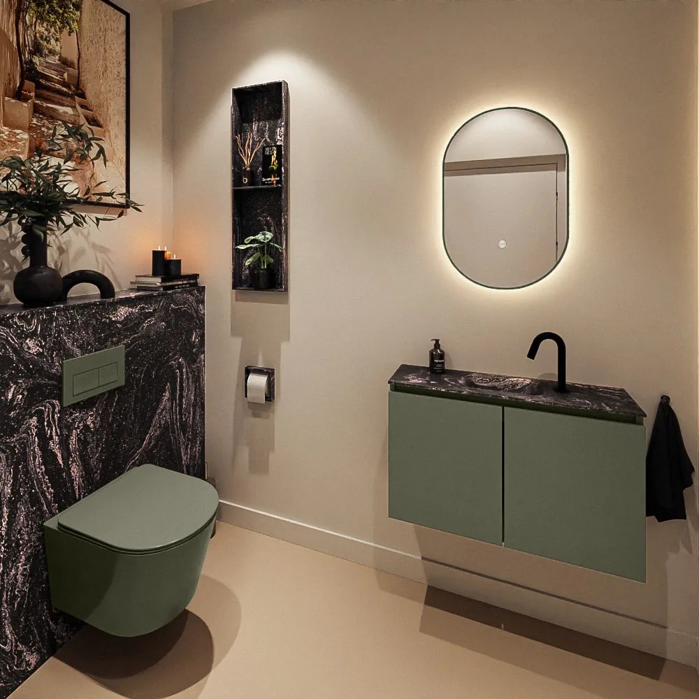 Mondiaz Ture DLux toiletmeubel 80cm army met wastafel lava midden met kraangat