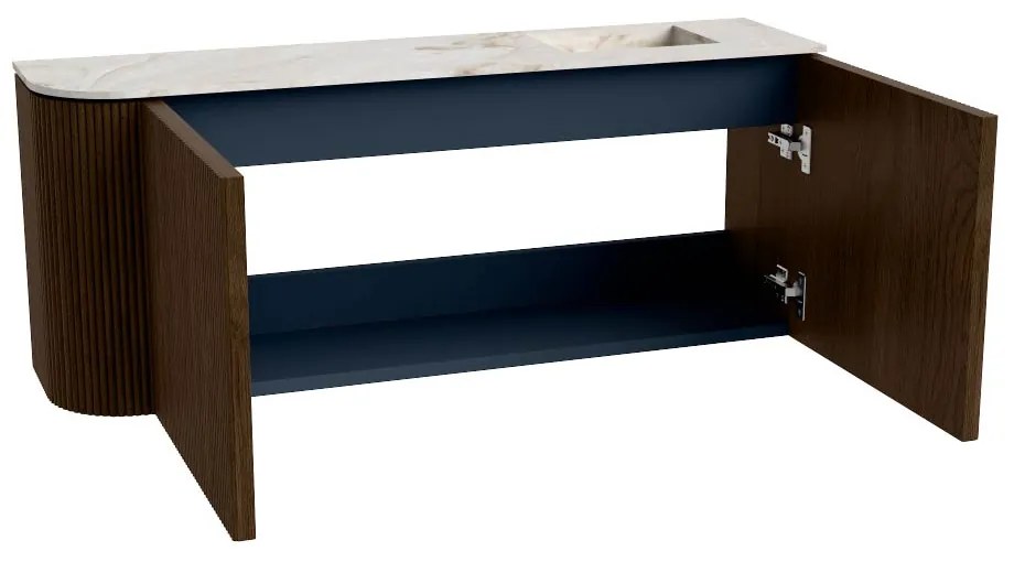 Mondiaz Joya DLux 100cm toiletmeubel ronding links walnut met wastafel faye rechts 1 kraangat frappe