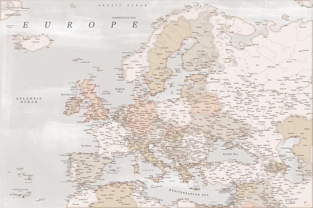 Kaart Detailed map of Europe in rustic style, Blursbyai, (40 x 26.7 cm)