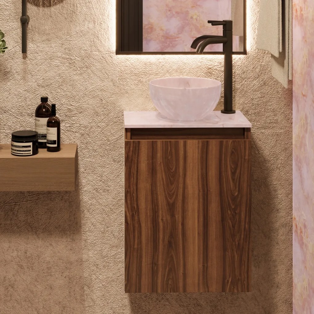 Fontana Pink Onyx Micro Marble toiletmeubel 40cm walnoot