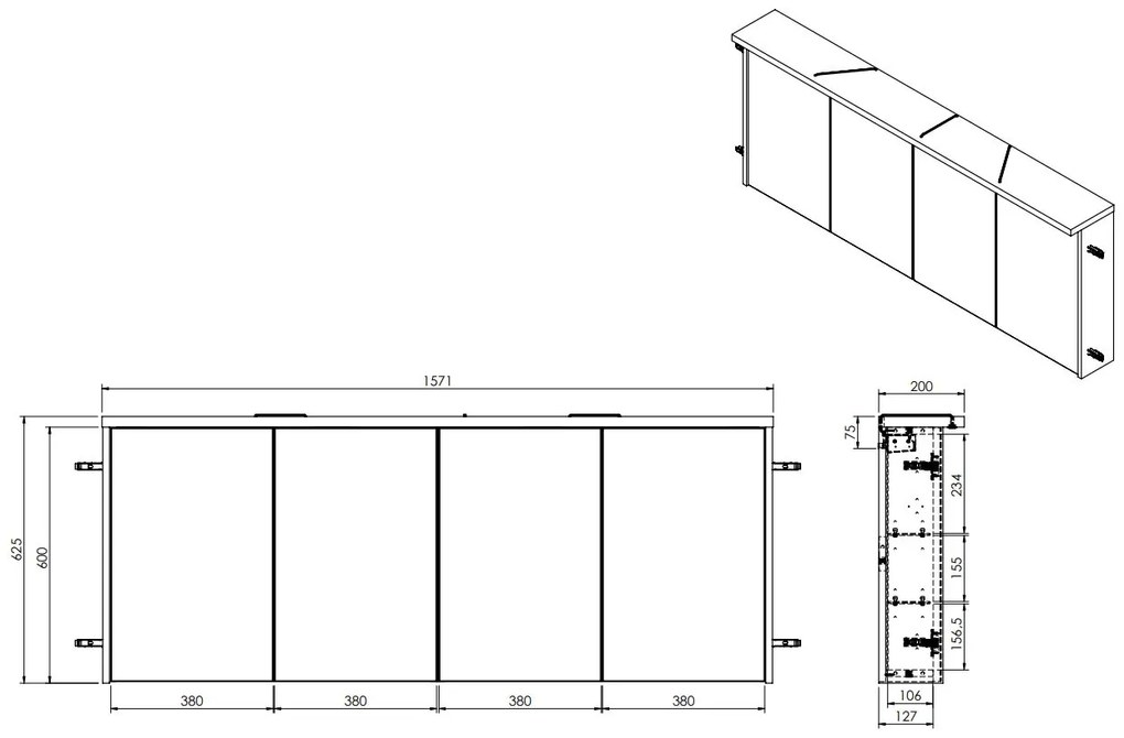 Fontana Grado spiegelkast met verlichting 157cm 4 deuren wit mat