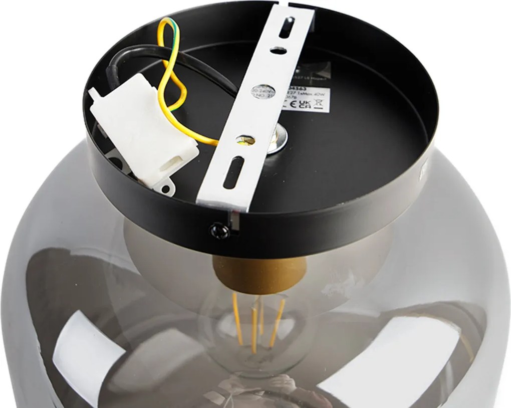 Design plafondlamp zwart met goud en smoke glas - Zuzanna