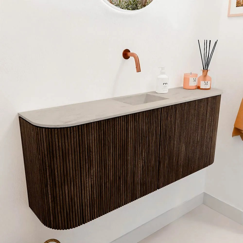 Mondiaz Joya DLux 105cm toiletmeubel ronding links/rechts walnut met wastafel faye midden zonder kraangat opalo