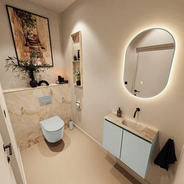 MONDIAZ TURE-DLUX 60cm toiletmeubel Greey. EDEN wastafel Frappe positie rechts. Zonder kraangat. TUREDX60GRER0FRA