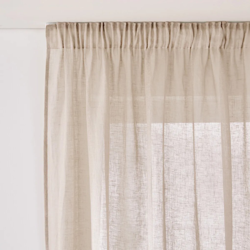 Linnen glasgordijn met gerimpelde bies en golf, ONEGA