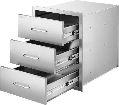 VEVOR Buitenkeukenlades 46 x 59 x 59 cm (B x D x H), Grilllades met 3 lades en roestvrijstalen handgrepen, Grilllades voor buitenkeuken en grilleiland/terrasgrillstation