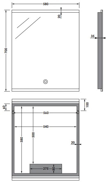 Sanituba Twinlight spiegel 60x70 met LED verlichting Aluminium Geborsteld