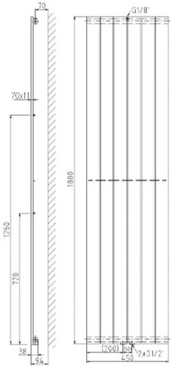 Plieger Cavallino Retto designradiator verticaal enkel middenaansluiting 1800x450mm 910W zilver metallic