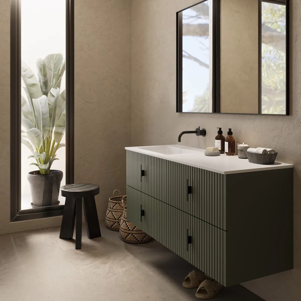 Muebles Avila badmeubel ribbelfront 120cm legergroen met wastafel links zonder kraangat