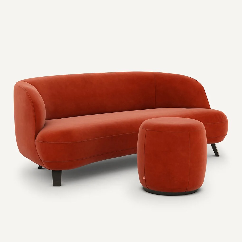 Poef van fluweel, Rosebury, ontwerp door Emmanuel Gallina