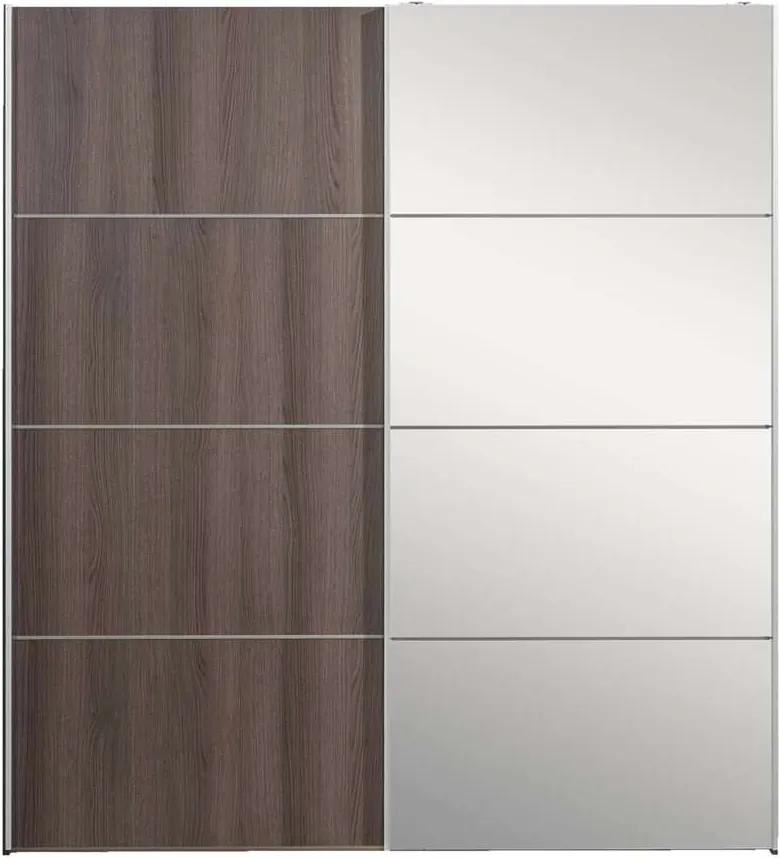 Schuifdeurkast Verona - grijs eiken/spiegel - 200x182x64 cm - Leen Bakker