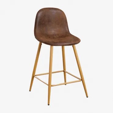 Glamm Hoge Kruk In Kunstleer Koffie Vintage & ↑65 Cm & Natuurlijk Hout - Sklum