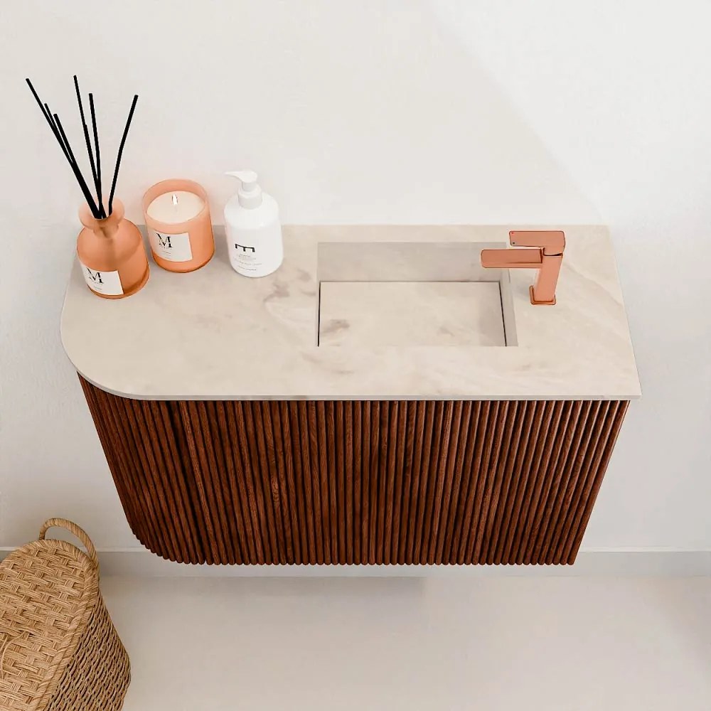 Mondiaz Joya DLux 60cm toiletmeubel ronding links ruby met wastafel faye rechts 1 kraangat frappe