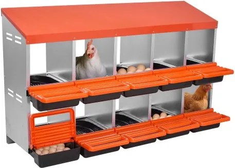 VEVOR Legnest met 10 compartimenten, oprolbaar metalen nest met beschermende opvangdeksels, oprolbare legbox, kippennest, ideaal voor kippen, eenden, hanen en ander pluimvee, 1320x525x790 mm