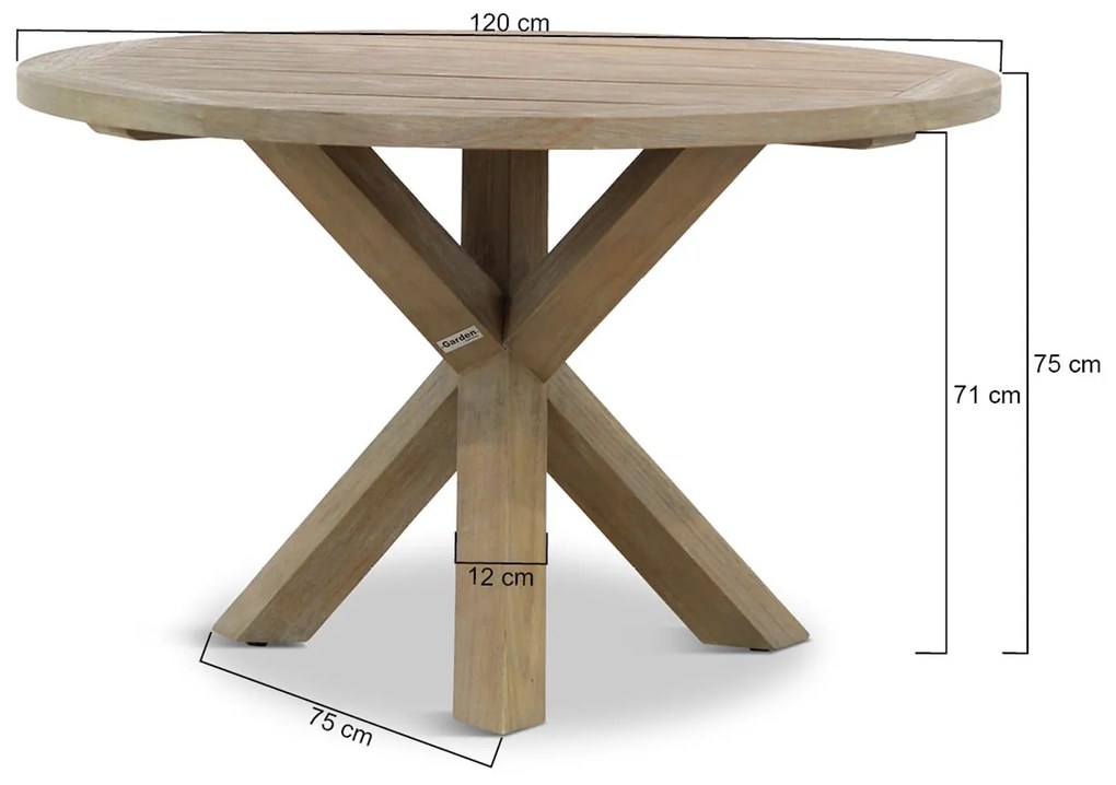 Dining Tuintafel rond 120 cm Teak Old teak greywash Sand City rond