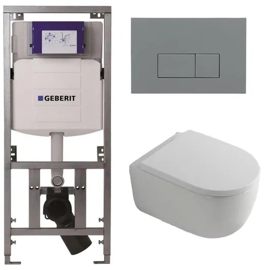 QeramiQ Dely Swirl Toiletset - 36.3x51.7cm - Geberit UP320 inbouwreservoir - met Burda frame - 35mm zitting - bedieningsplaat licht grijs - rechthoekige knoppen - wit glans 0701131/SW1102375/SW1000767/SW1026256