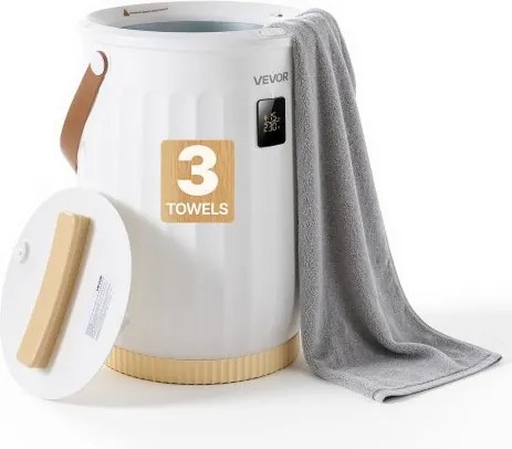 VEVOR Handdoekverwarmer 20L, stoomverwarmer voor handdoeken, dekens en badjassen, 4-traps instelbare timer, houten handvat, automatische uitschakeling, ingebouwde aromabox, wit