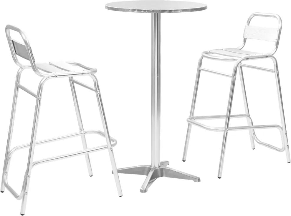 3-delige Barset met ronde tafel aluminium zilverkleurig