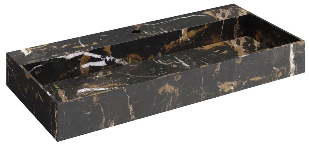 Muebles Murcia badmeubel ribbelfront 100cm eiken met Portoro Gold wastafel met kraangat