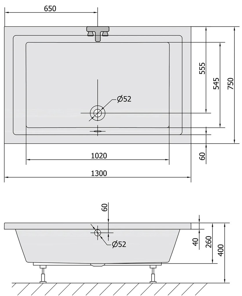 Polysan Deep rechthoekige douchebak 130x75x26cm wit