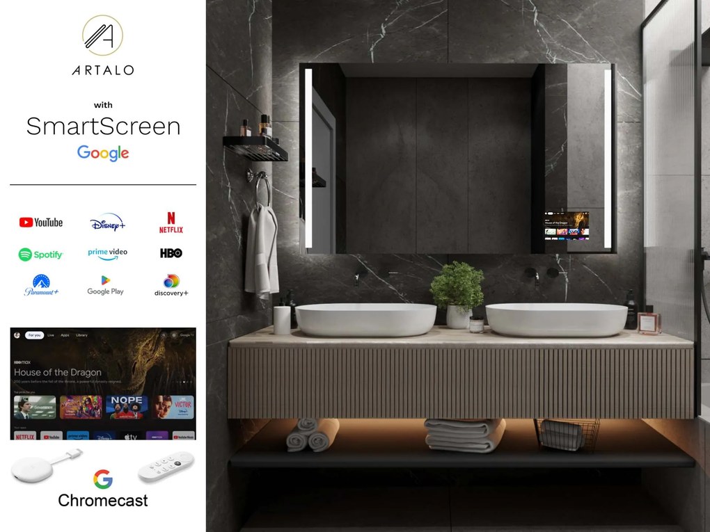 SMART spiegel met LED verlichting M4 + SmartScreen with Google Chromecast