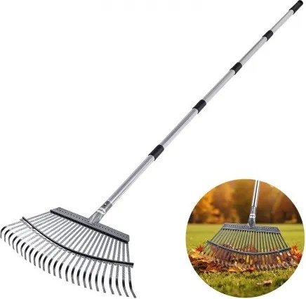 VEVOR Bladhark, 25 tanden, tuinhark voor gazon met 465 mm brede kop en 92-180 cm verstelbare steel, ventilatorbezem voor het verwijderen van kleine bladeren voor tuinieren, kamperen, tuin, gras