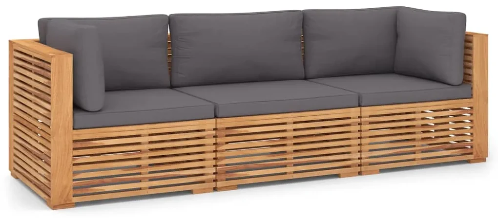 vidaXL Tuinbank 3-zits met kussens massief teakhout