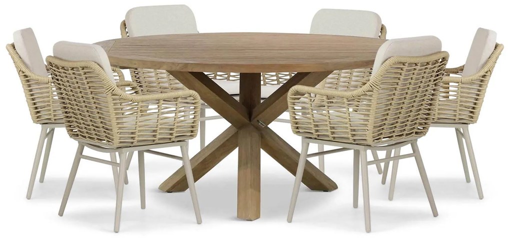 Tuinset Ronde Tuintafel 6 personen 160 cm Aluminium/wicker Taupe  Coco Antoni/Sand