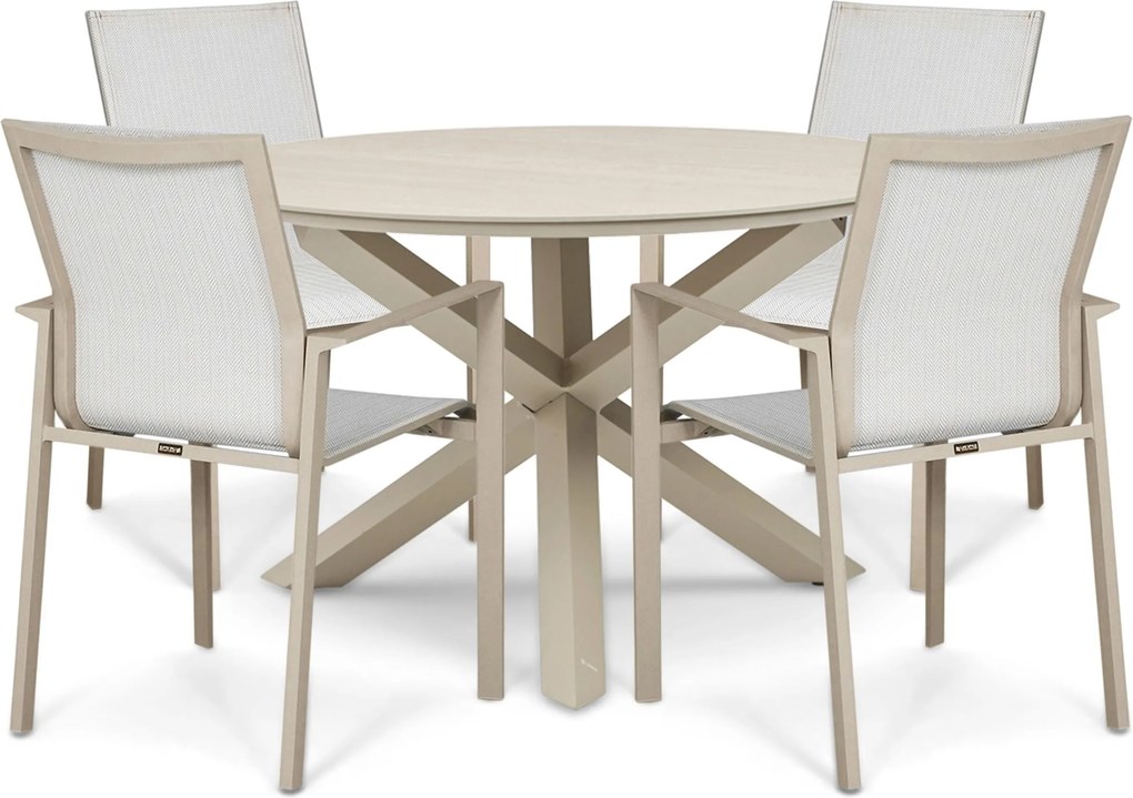 Tuinset Ronde Tuintafel 4 personen 120 cm Aluminium Zand/Beige Lifestyle Garden Furniture Timo/Xento